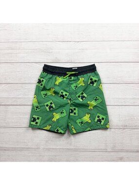 Minecraft Creeper Swim Trunks Boys Elastic Waist Drawstring Lined S